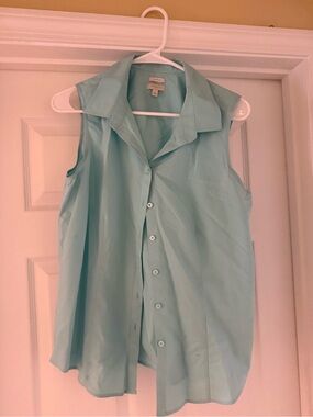 Talbots Sleeveless Button-Front Blouse - Aqua Mint